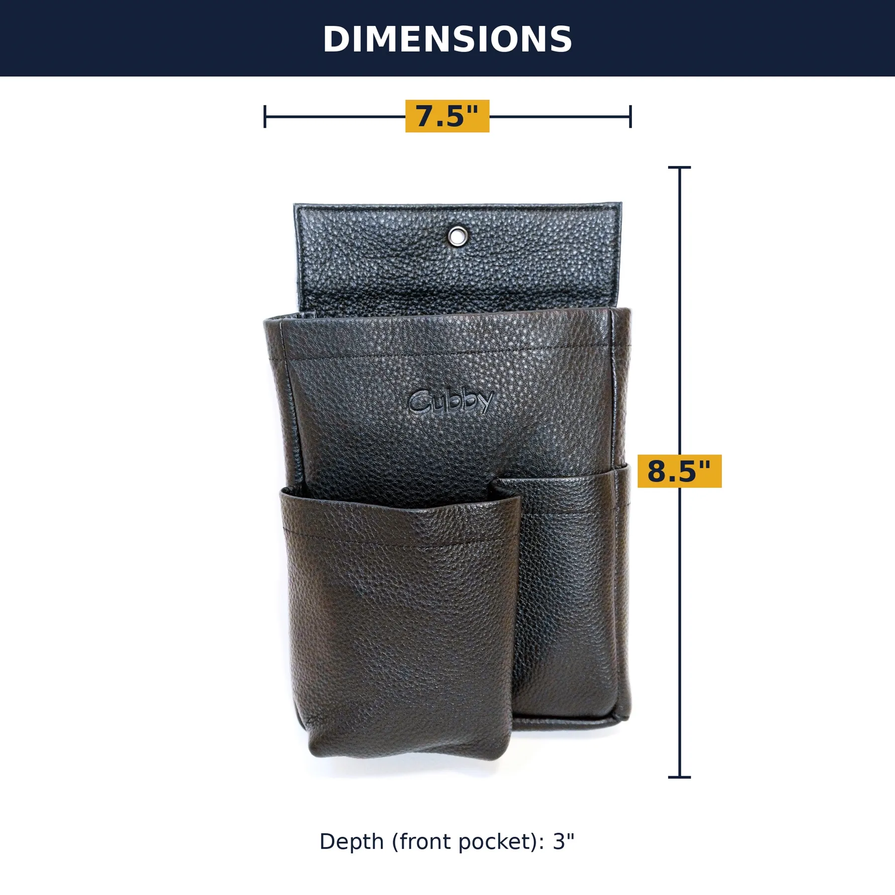 The Cubby dimensions: 7.5 inches wide, 8.5 inches tall, 3 inch pocket